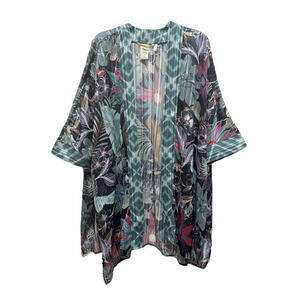 Soft Surroundings Kimono Topper Flowy Oversized Artsy Floral Sheer PL/PXL Petite